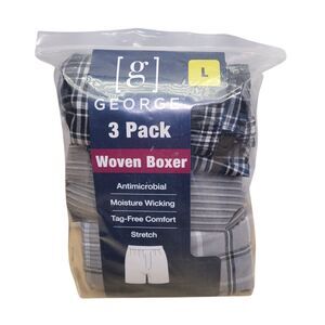 George Men's Woven Paid Boxer Shorts Tag Free Size Large (36-38) 3-in Pack New